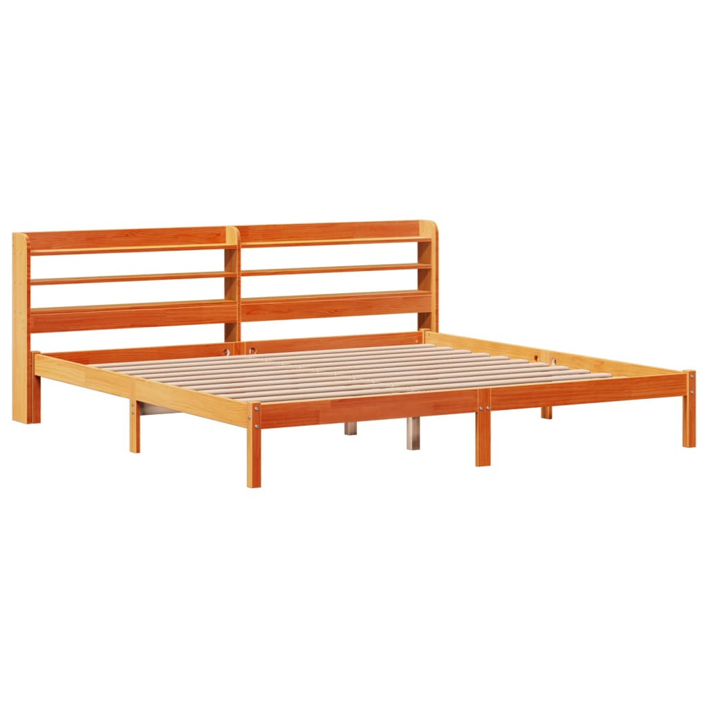 Bedframe met hoofdbord massief grenenhout wasbruin 200x200 cm is nu te koop bij PeponiXL, paradijselijk wonen!