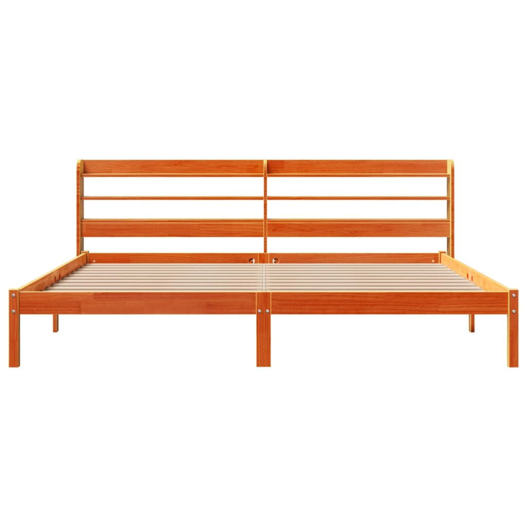 Bedframe met hoofdbord massief grenenhout wasbruin 200x200 cm is nu te koop bij PeponiXL, paradijselijk wonen!