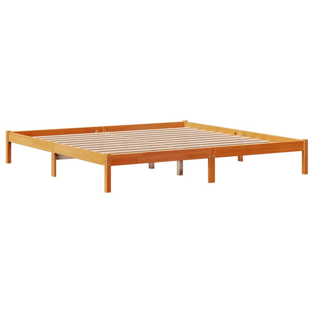 Bedframe met hoofdbord massief grenenhout wasbruin 200x200 cm is nu te koop bij PeponiXL, paradijselijk wonen!