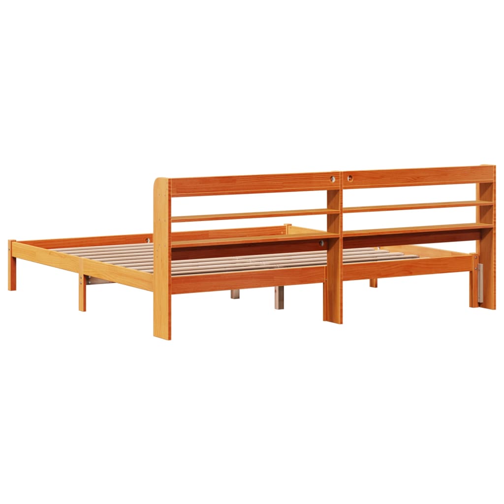 Bedframe met hoofdbord massief grenenhout wasbruin 200x200 cm is nu te koop bij PeponiXL, paradijselijk wonen!