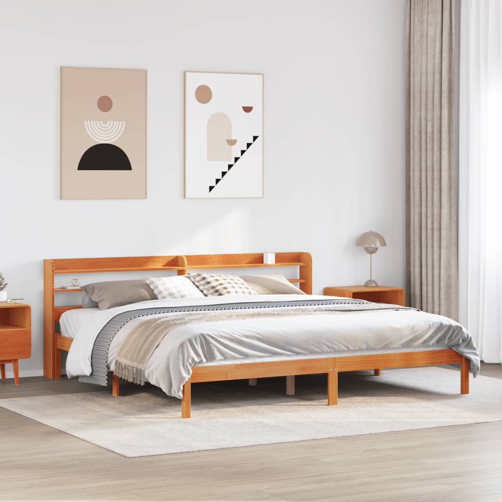 Bedframe met hoofdbord massief grenenhout wasbruin 200x200 cm is nu te koop bij PeponiXL, paradijselijk wonen!