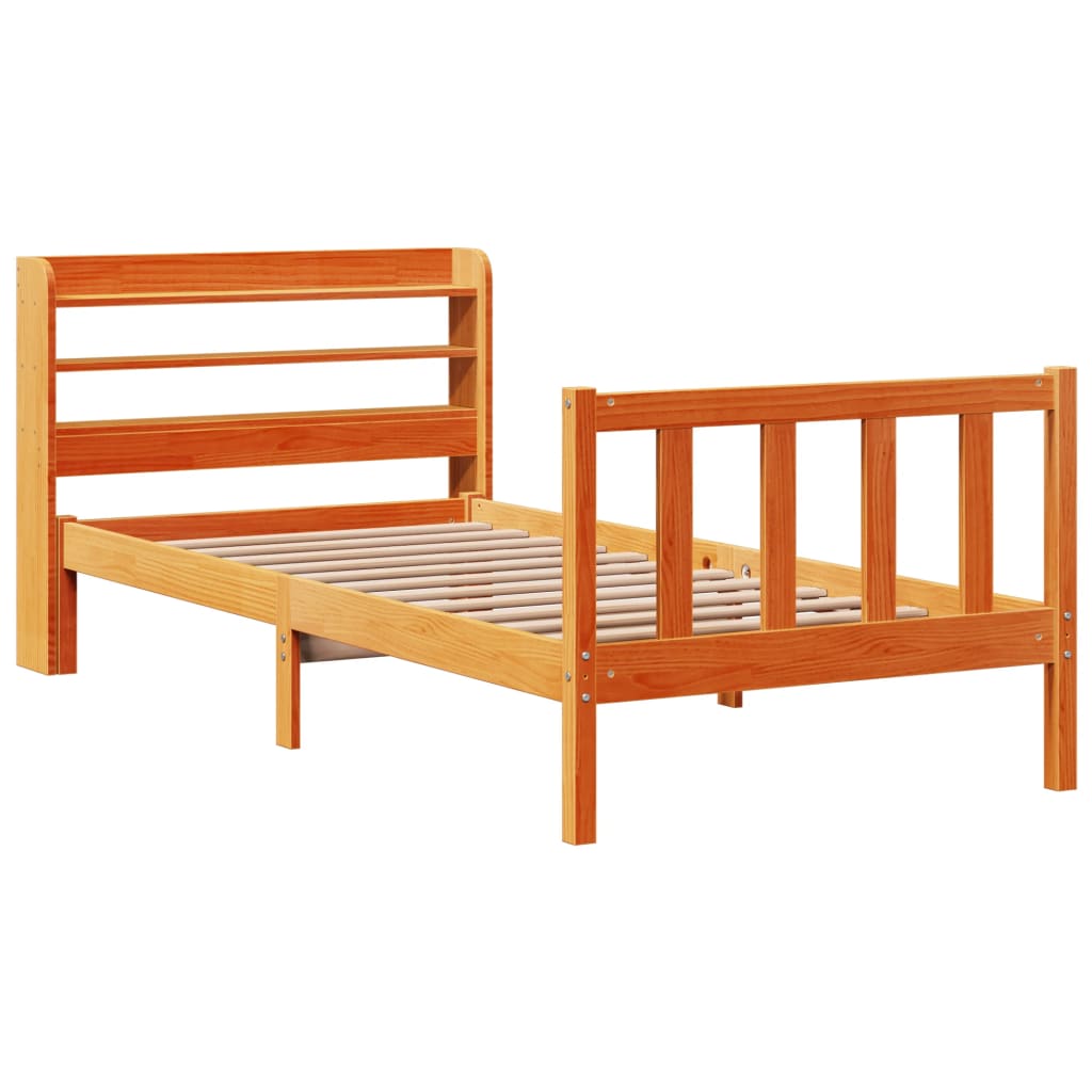 Bedframe met hoofdbord massief grenenhout wasbruin 100x200 cm is nu te koop bij PeponiXL, paradijselijk wonen!