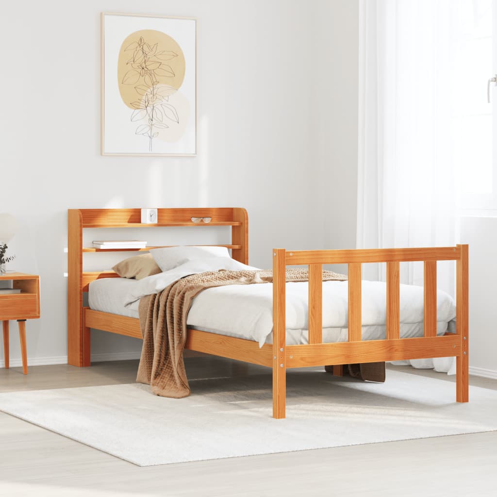 Bedframe met hoofdbord massief grenenhout wasbruin 100x200 cm is nu te koop bij PeponiXL, paradijselijk wonen!
