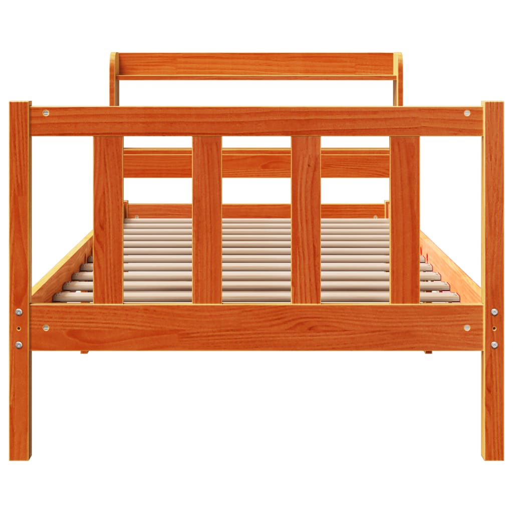 Bedframe met hoofdbord massief grenenhout wasbruin 100x200 cm is nu te koop bij PeponiXL, paradijselijk wonen!