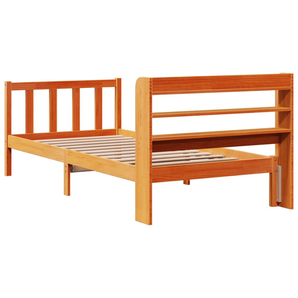 Bedframe met hoofdbord massief grenenhout wasbruin 100x200 cm is nu te koop bij PeponiXL, paradijselijk wonen!