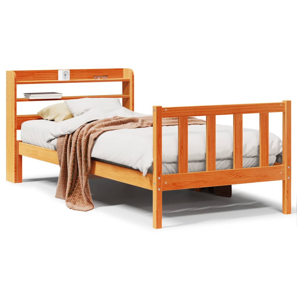 Bedframe met hoofdbord massief grenenhout wasbruin 100x200 cm is nu te koop bij PeponiXL, paradijselijk wonen!