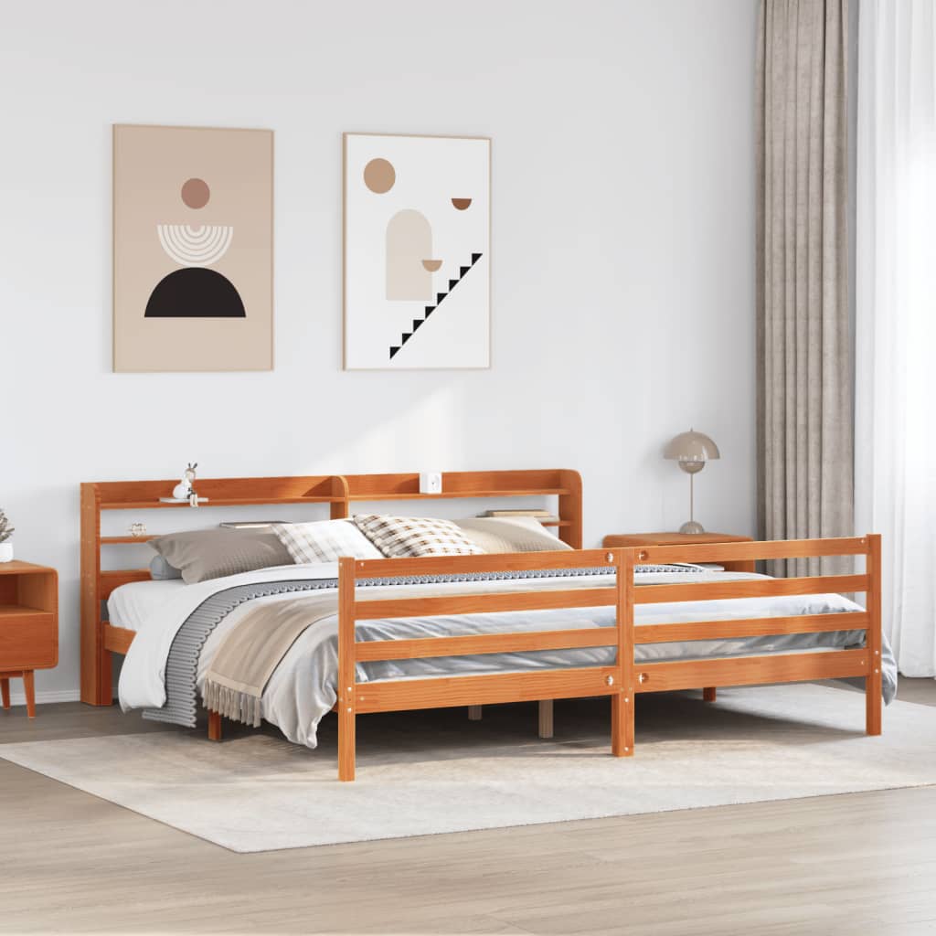 Bedframe zonder matras massief grenenhout wasbruin 200x200 cm is nu te koop bij PeponiXL, paradijselijk wonen!