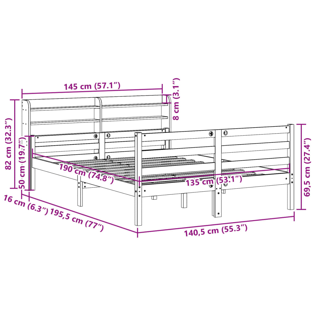 Bedframe met hoofdbord massief grenenhout 135x190 cm is nu te koop bij PeponiXL, paradijselijk wonen!