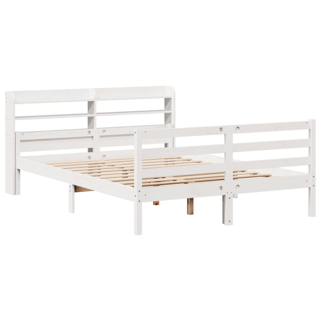 Bedframe met hoofdbord massief grenenhout wit 135x190 cm is nu te koop bij PeponiXL, paradijselijk wonen!