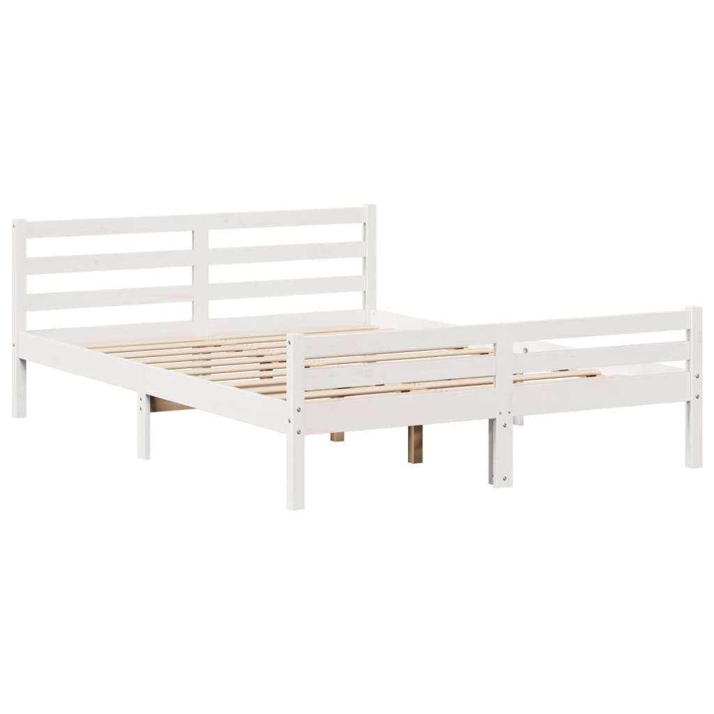 Bedframe met hoofdbord massief grenenhout wit 135x190 cm is nu te koop bij PeponiXL, paradijselijk wonen!