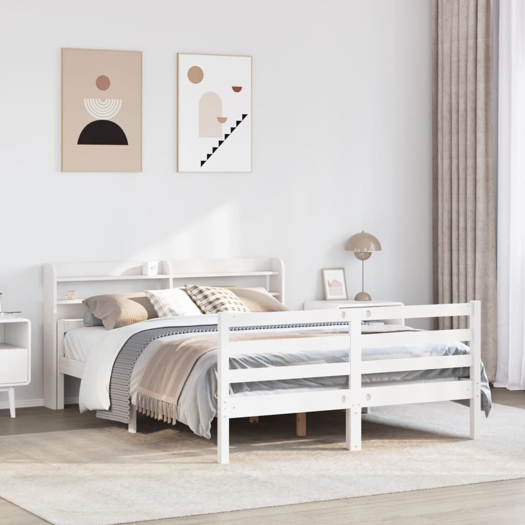 Bedframe met hoofdbord massief grenenhout wit 135x190 cm is nu te koop bij PeponiXL, paradijselijk wonen!