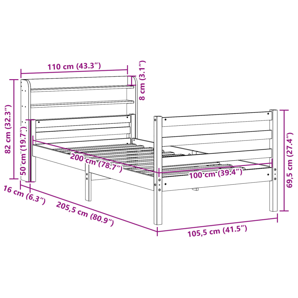 Bedframe met hoofdbord massief grenenhout 100x200 cm is nu te koop bij PeponiXL, paradijselijk wonen!