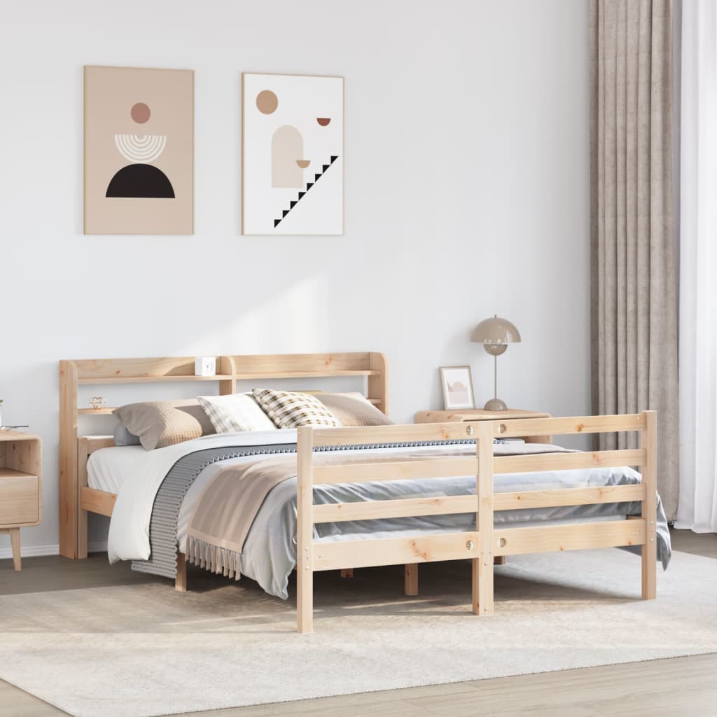 Bedframe met hoofdbord massief grenenhout wit 140x200 cm is nu te koop bij PeponiXL, paradijselijk wonen!