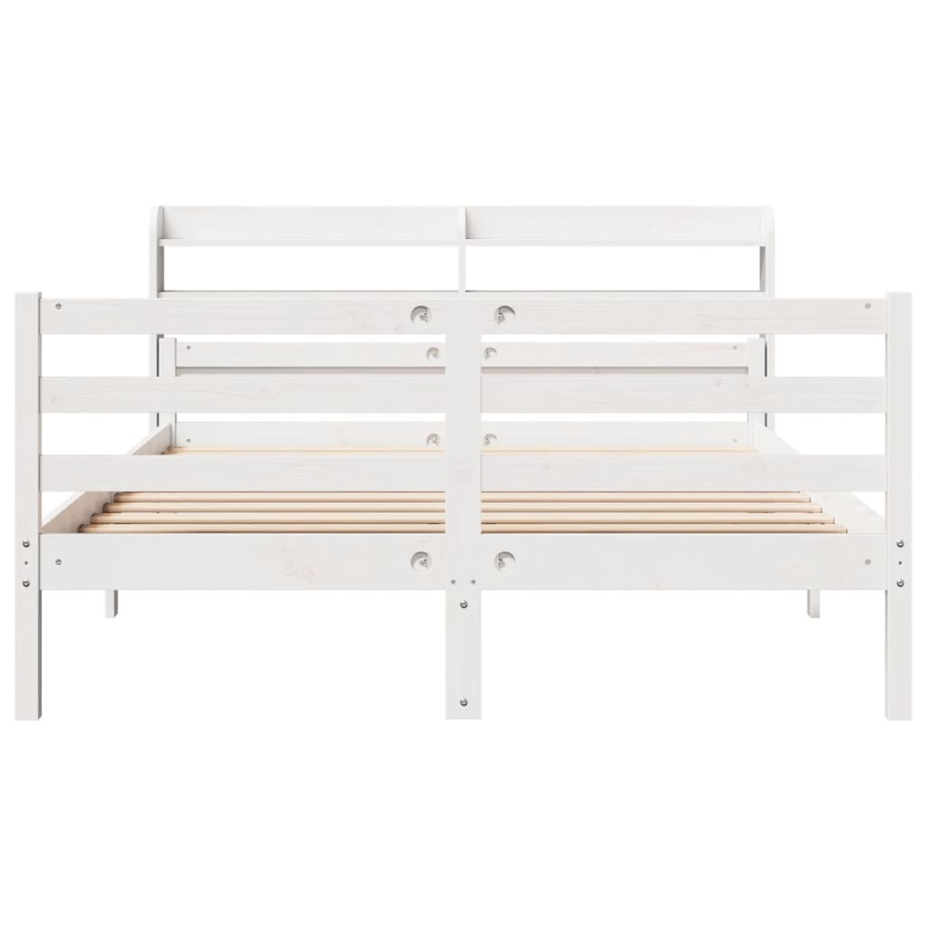 Bedframe met hoofdbord massief grenenhout wit 150x200 cm is nu te koop bij PeponiXL, paradijselijk wonen!