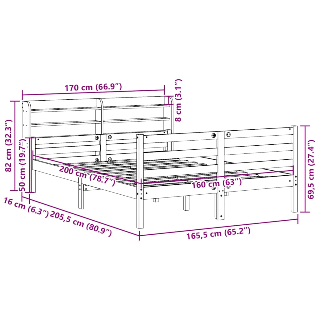 Bedframe met hoofdbord massief grenenhout 160x200 cm is nu te koop bij PeponiXL, paradijselijk wonen!