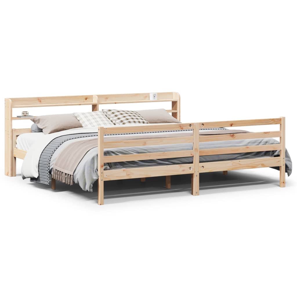 Bedframe met hoofdbord massief grenenhout 200x200 cm is nu te koop bij PeponiXL, paradijselijk wonen!