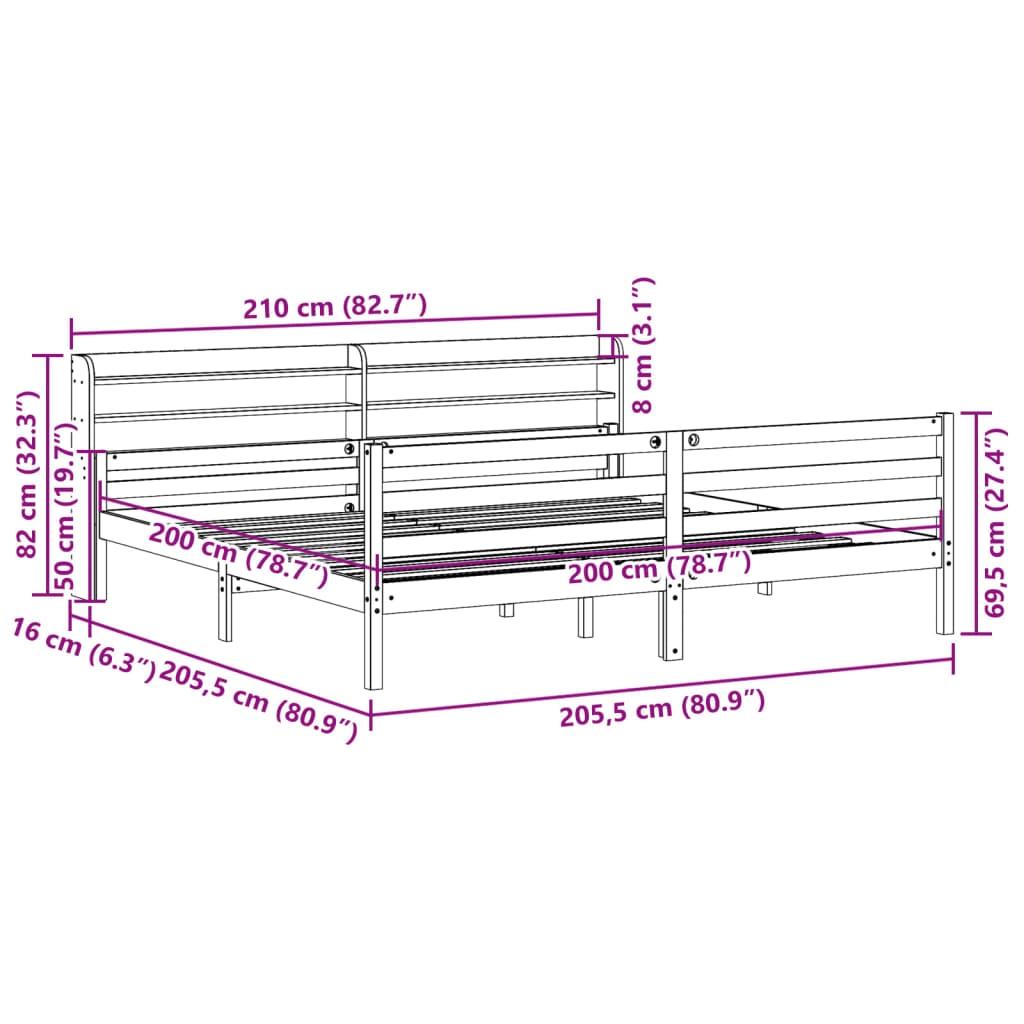 Bedframe met hoofdbord massief grenenhout 200x200 cm is nu te koop bij PeponiXL, paradijselijk wonen!