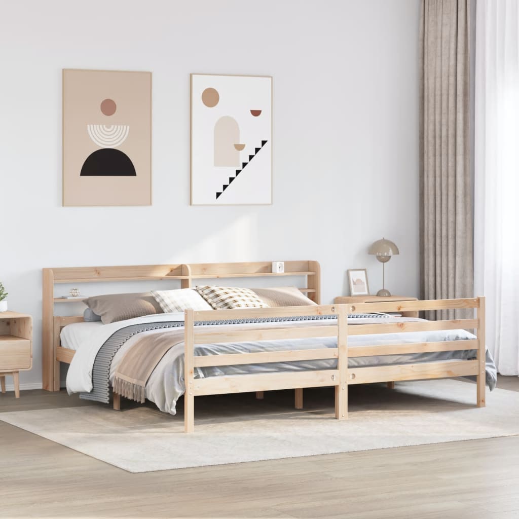 Bedframe met hoofdbord massief grenenhout 200x200 cm is nu te koop bij PeponiXL, paradijselijk wonen!