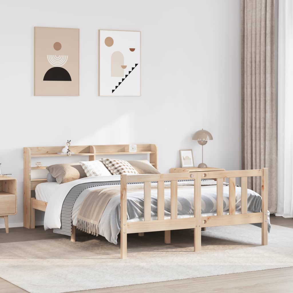 Bedframe met hoofdbord massief grenenhout 135x190 cm is nu te koop bij PeponiXL, paradijselijk wonen!