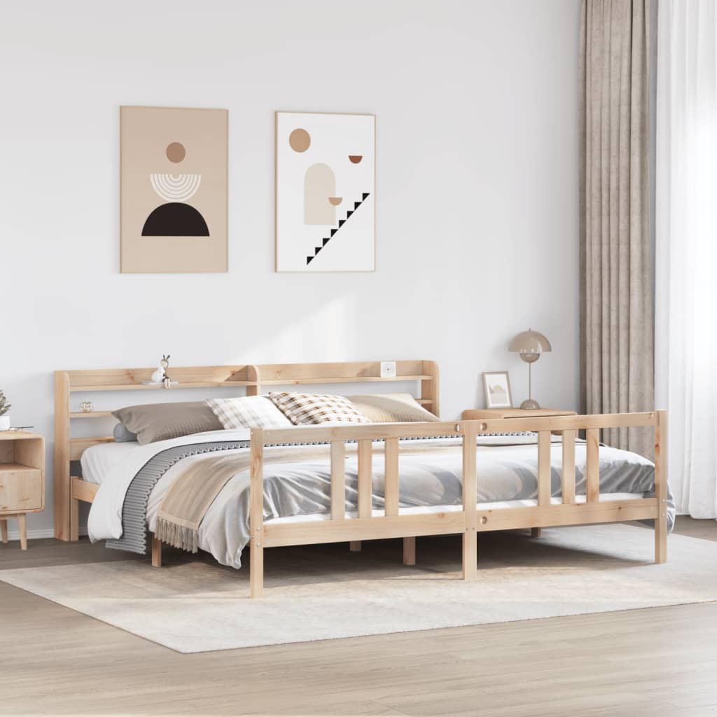 Bedframe met hoofdbord massief grenenhout 200x200 cm is nu te koop bij PeponiXL, paradijselijk wonen!