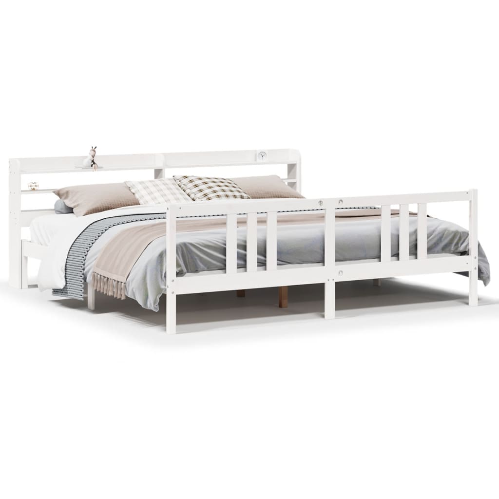 Bedframe met hoofdeinde zonder matras 200x200 cm wit is nu te koop bij PeponiXL, paradijselijk wonen!