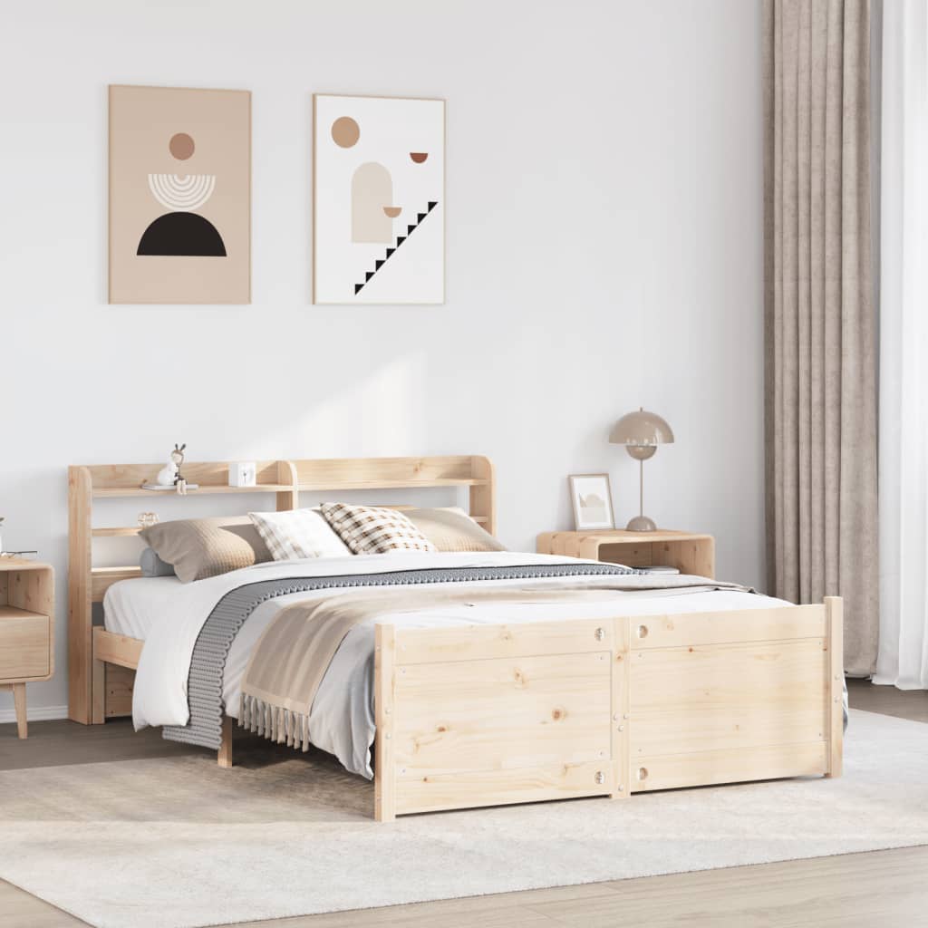 Bedframe met hoofdbord massief grenenhout 135x190 cm is nu te koop bij PeponiXL, paradijselijk wonen!