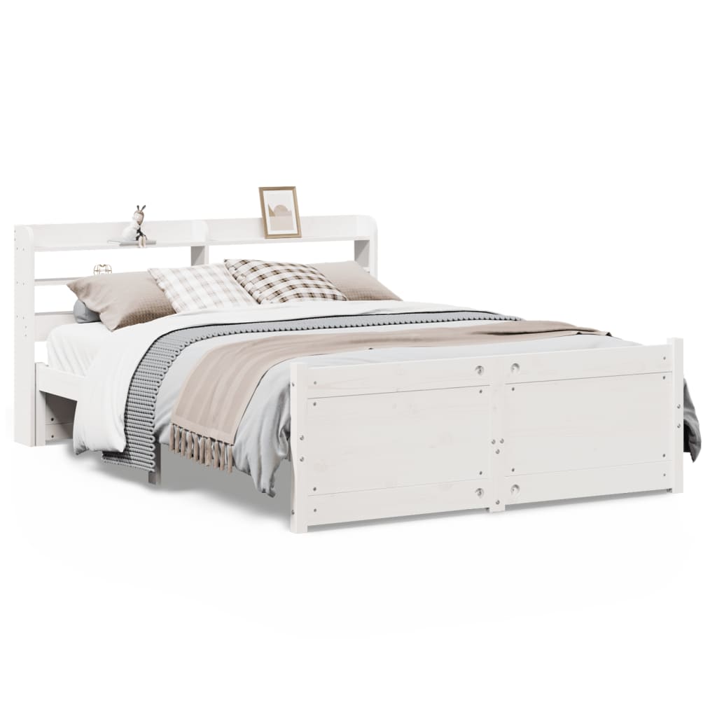 Bedframe met hoofdbord massief grenenhout wit 135x190 cm is nu te koop bij PeponiXL, paradijselijk wonen!