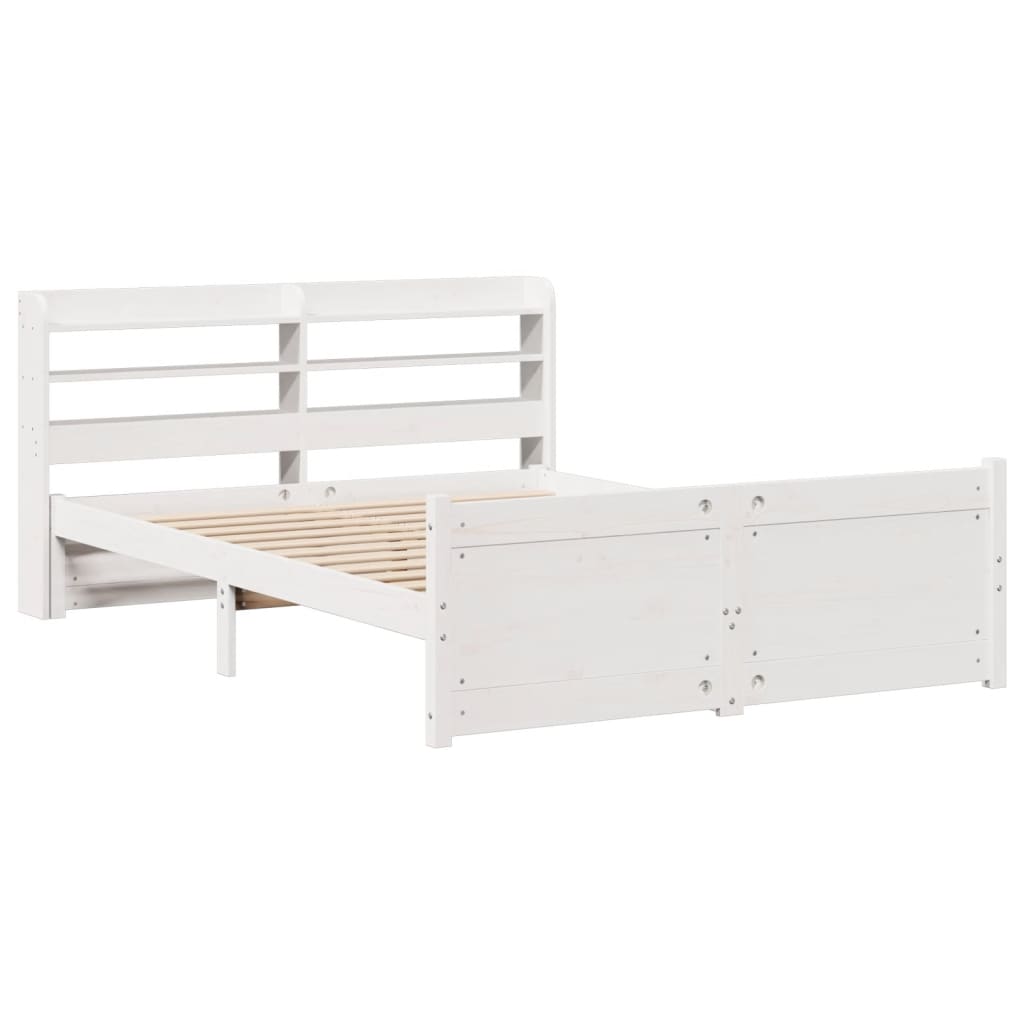 Bedframe met hoofdbord massief grenenhout wit 135x190 cm is nu te koop bij PeponiXL, paradijselijk wonen!