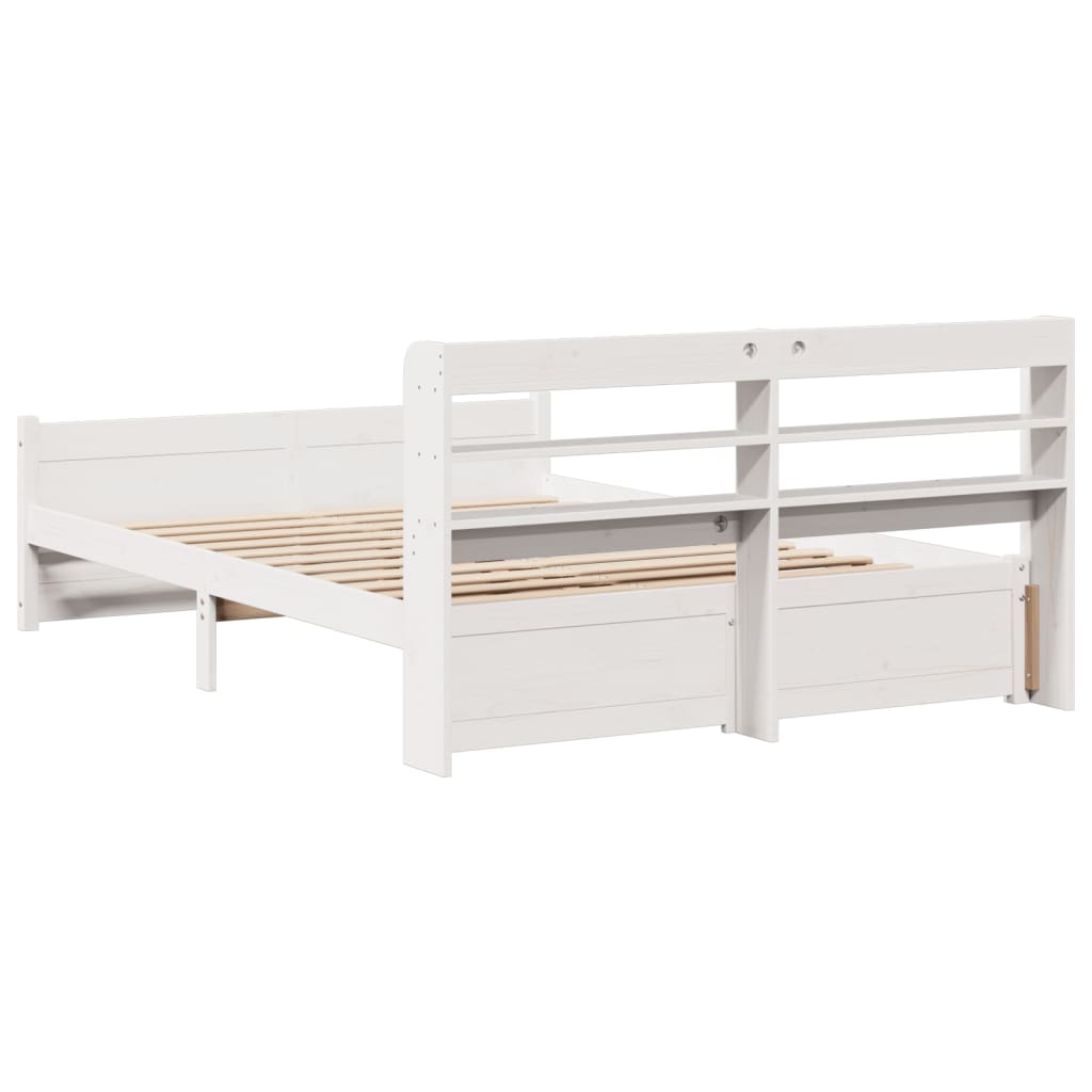 Bedframe met hoofdbord massief grenenhout wit 135x190 cm is nu te koop bij PeponiXL, paradijselijk wonen!