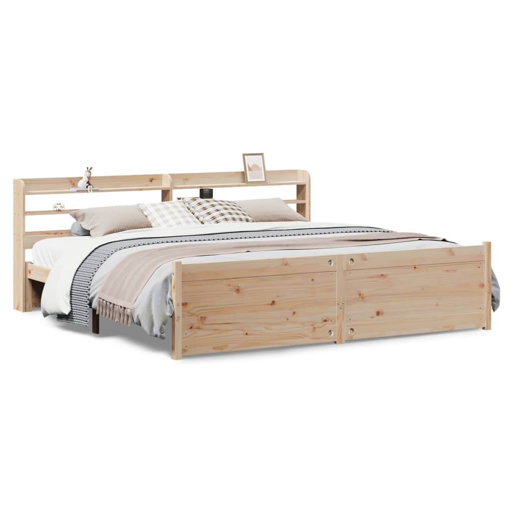 Bedframe met hoofdbord massief grenenhout 200x200 cm is nu te koop bij PeponiXL, paradijselijk wonen!