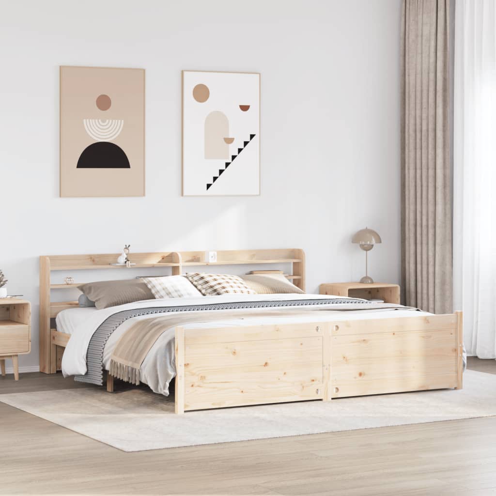 Bedframe met hoofdbord massief grenenhout 200x200 cm is nu te koop bij PeponiXL, paradijselijk wonen!