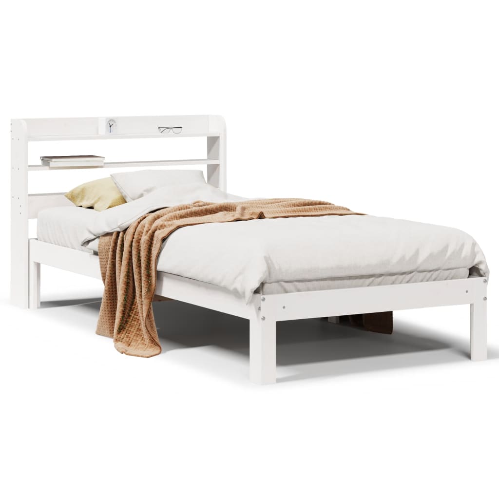 Bedframe met hoofdbord massief grenenhout wit 75x190 cm is nu te koop bij PeponiXL, paradijselijk wonen!