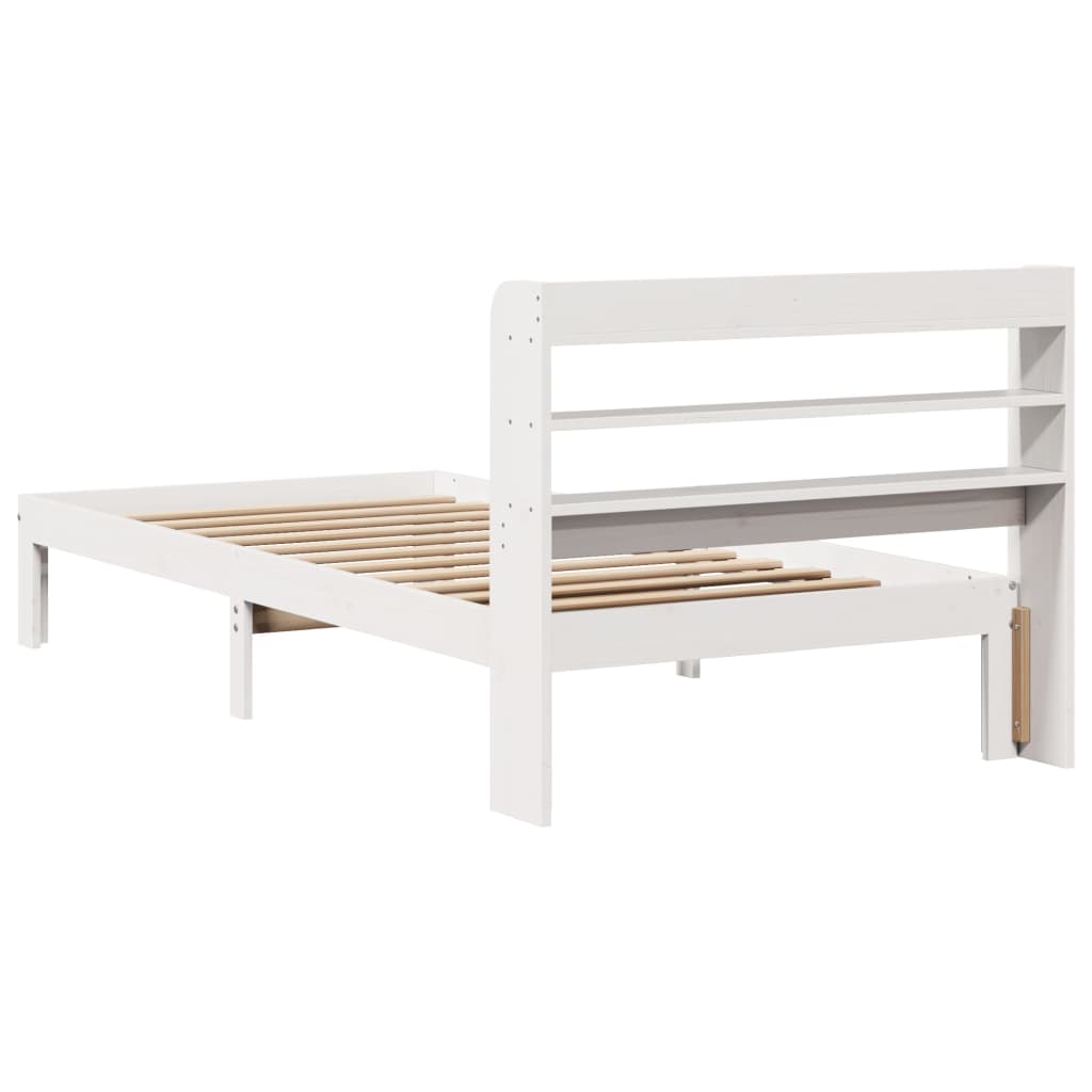 Bedframe met hoofdbord massief grenenhout wit 75x190 cm is nu te koop bij PeponiXL, paradijselijk wonen!