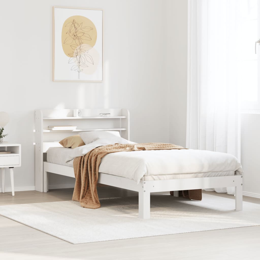 Bedframe met hoofdbord massief grenenhout wit 75x190 cm is nu te koop bij PeponiXL, paradijselijk wonen!