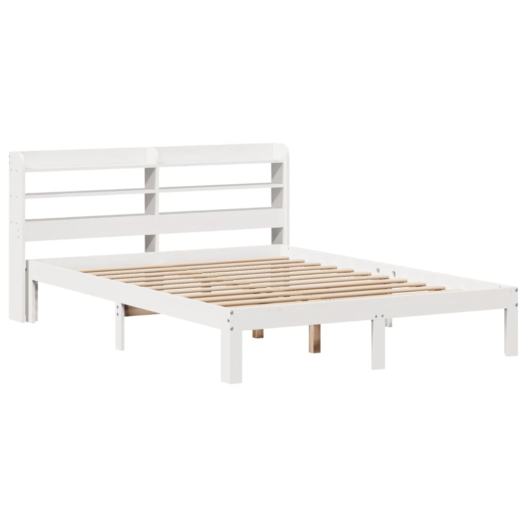 Bedframe met hoofdbord massief grenenhout wit 135x190 cm is nu te koop bij PeponiXL, paradijselijk wonen!