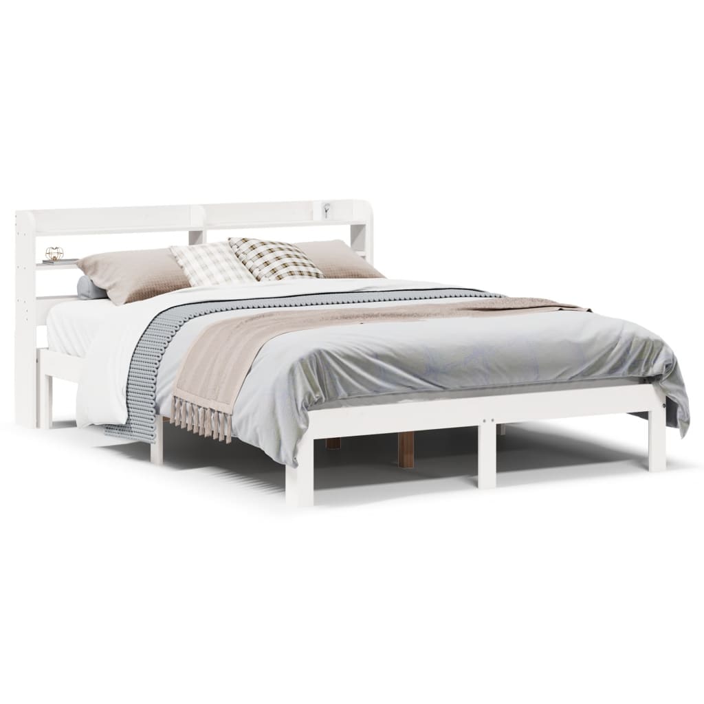 Bedframe met hoofdbord massief grenenhout wit 135x190 cm is nu te koop bij PeponiXL, paradijselijk wonen!