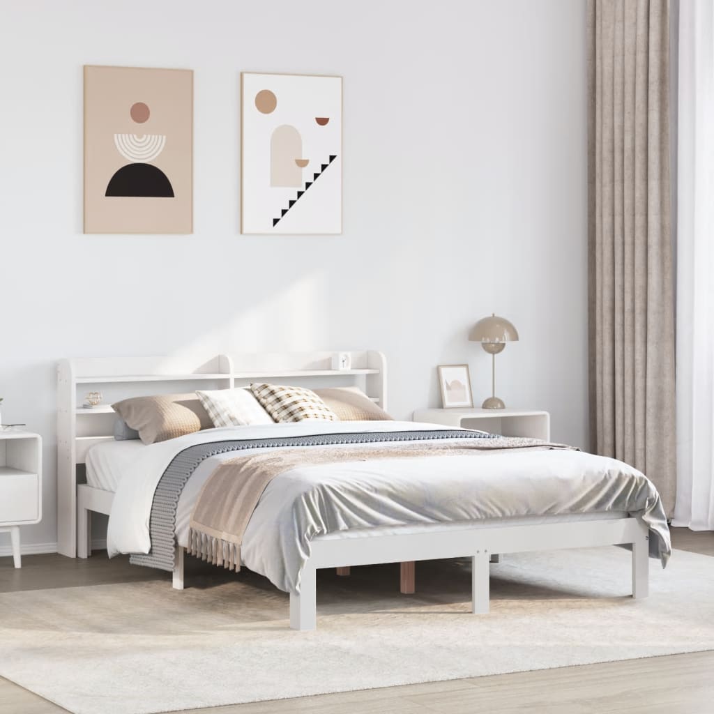 Bedframe met hoofdeinde zonder matras 140x190 cm wit is nu te koop bij PeponiXL, paradijselijk wonen!