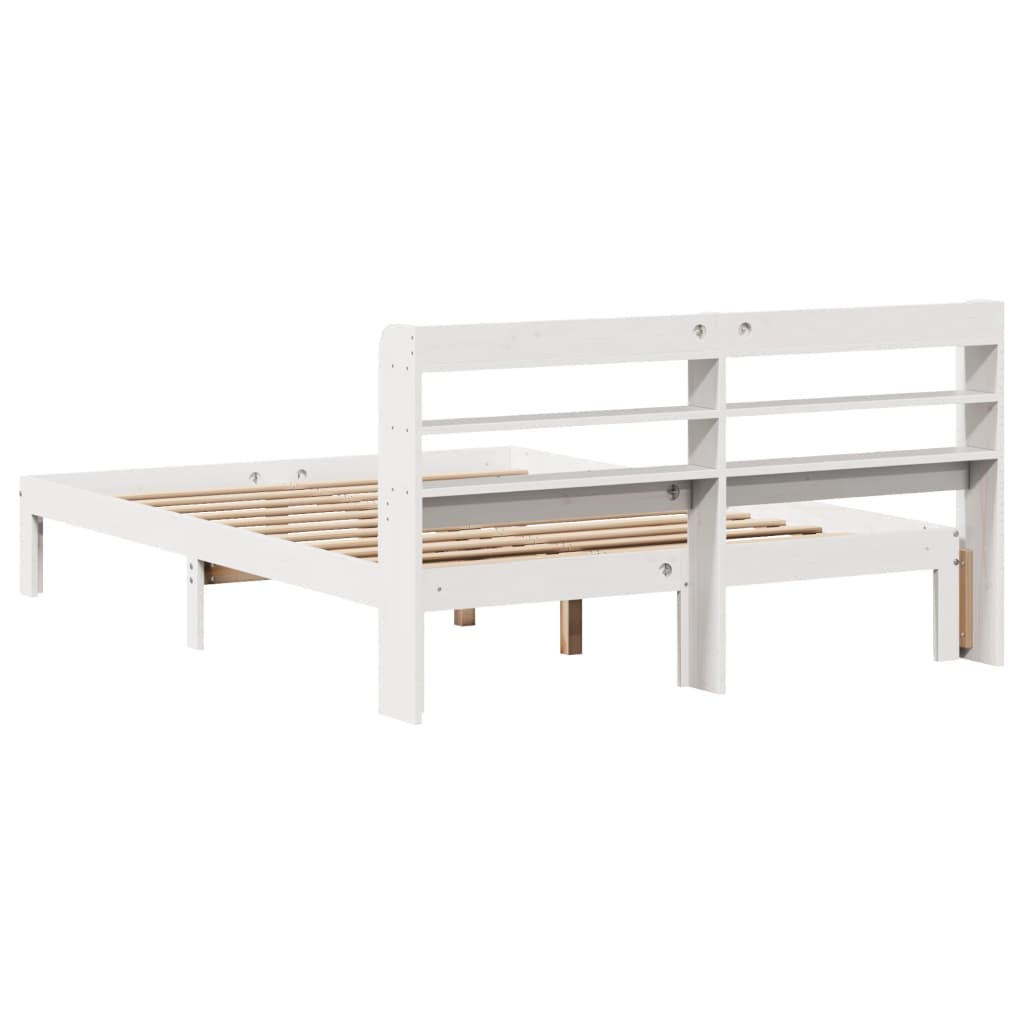 Bedframe met hoofdbord massief grenenhout wit 150x200 cm is nu te koop bij PeponiXL, paradijselijk wonen!
