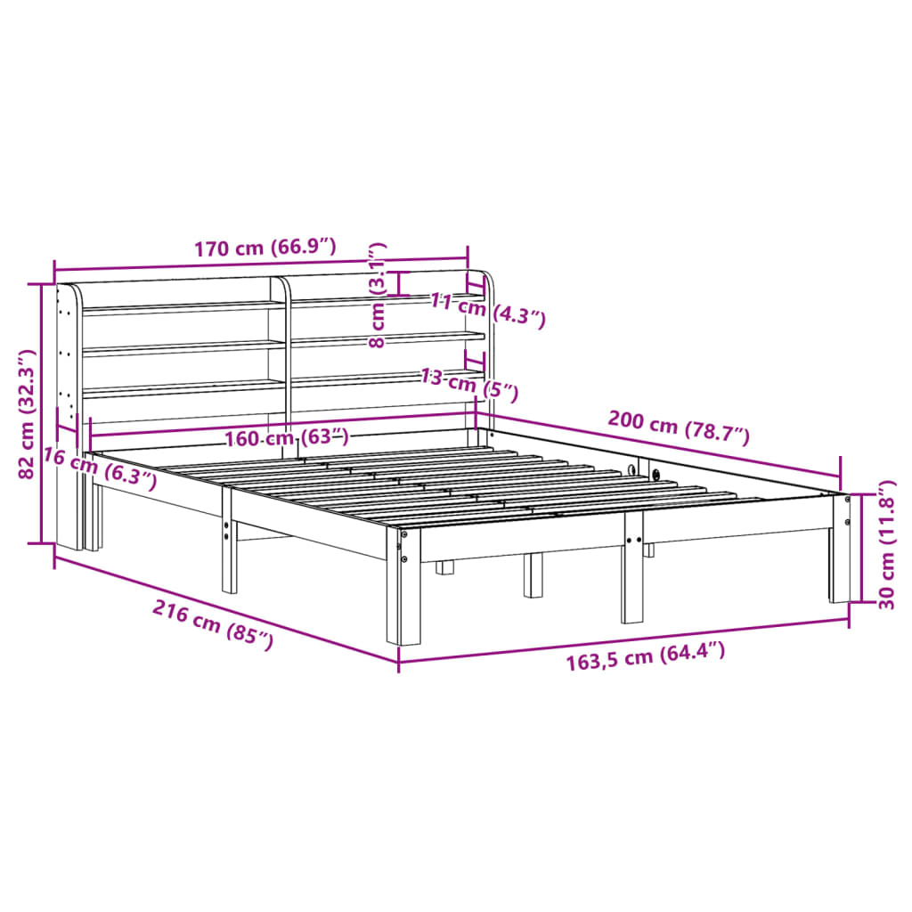 Bedframe met hoofdbord massief grenenhout 160x200 cm is nu te koop bij PeponiXL, paradijselijk wonen!