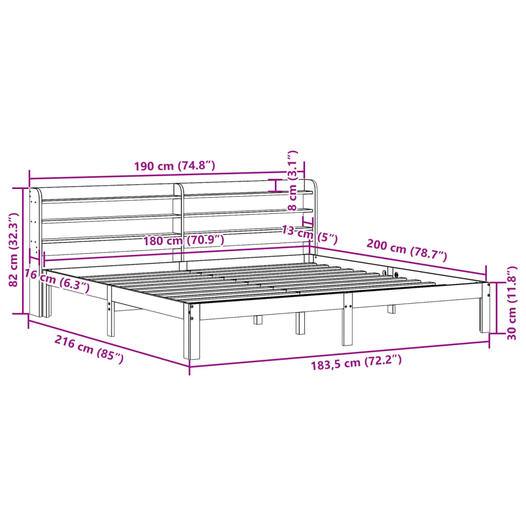 Bedframe met hoofdbord massief grenenhout 180x200 cm is nu te koop bij PeponiXL, paradijselijk wonen!