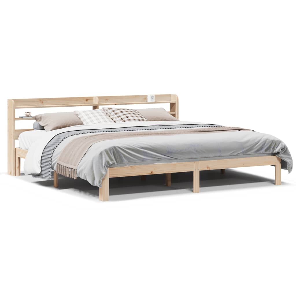 Bedframe met hoofdbord massief grenenhout 200x200 cm is nu te koop bij PeponiXL, paradijselijk wonen!