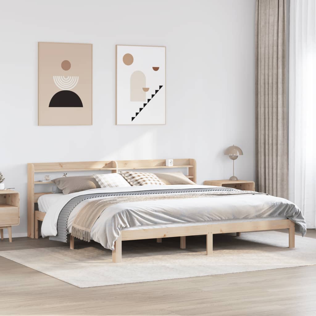 Bedframe met hoofdbord massief grenenhout 200x200 cm is nu te koop bij PeponiXL, paradijselijk wonen!