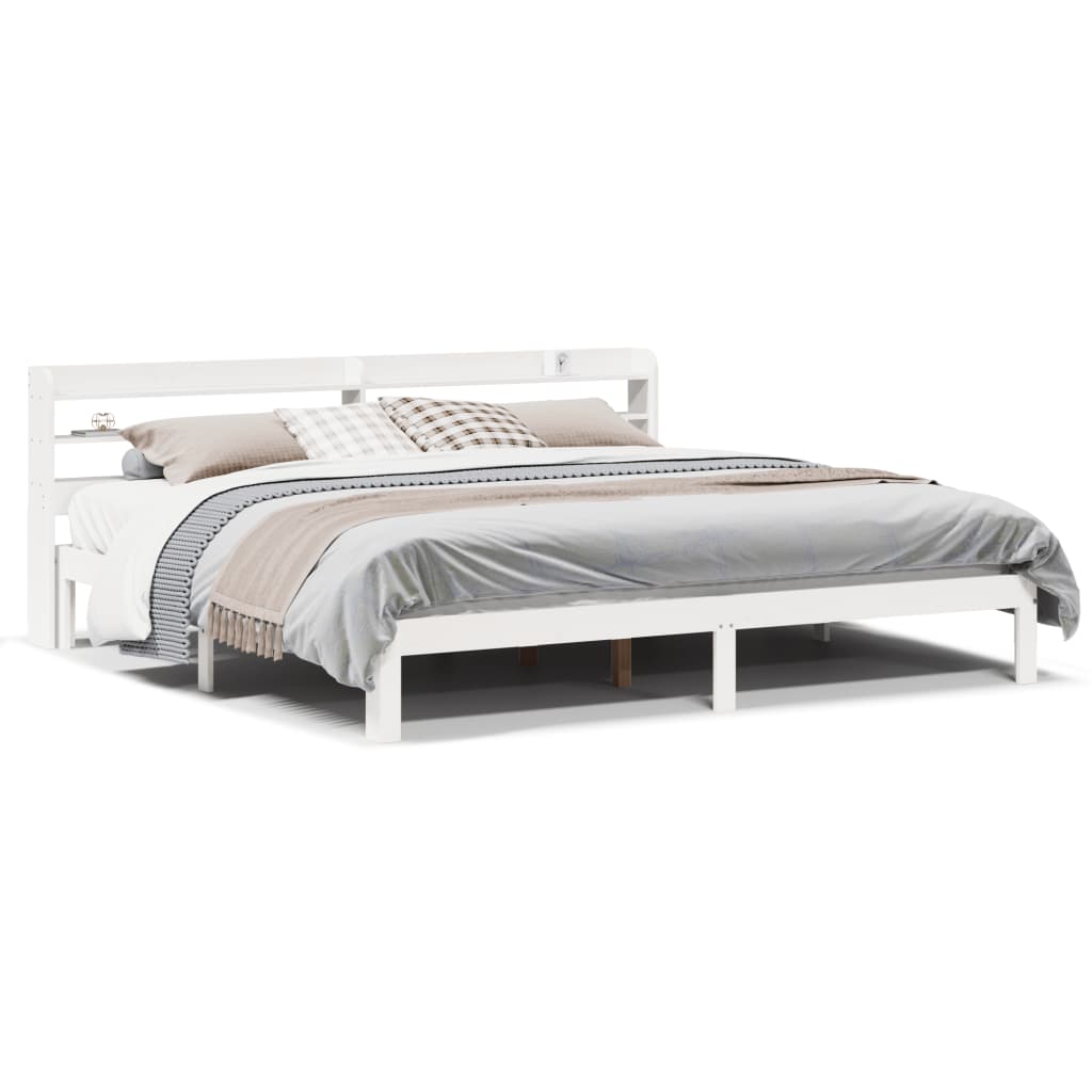 Bedframe met hoofdeinde zonder matras 200x200 cm wit is nu te koop bij PeponiXL, paradijselijk wonen!