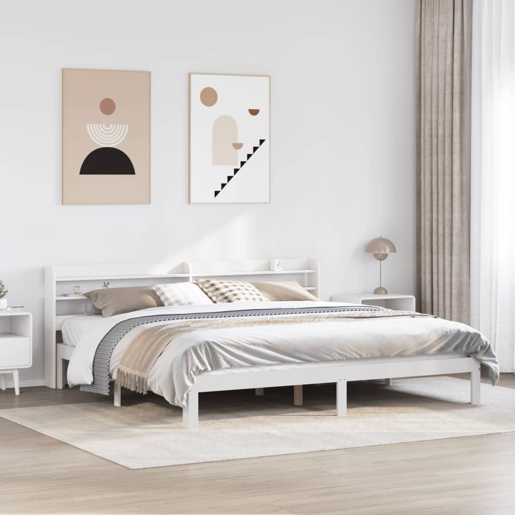 Bedframe met hoofdeinde zonder matras 200x200 cm wit is nu te koop bij PeponiXL, paradijselijk wonen!
