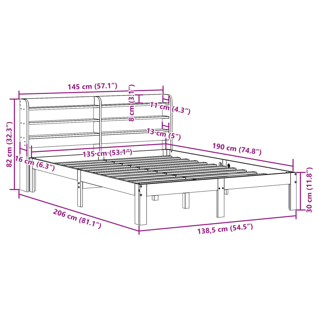 Bedframe zonder matras massief grenenhout wasbruin 135x190 cm is nu te koop bij PeponiXL, paradijselijk wonen!