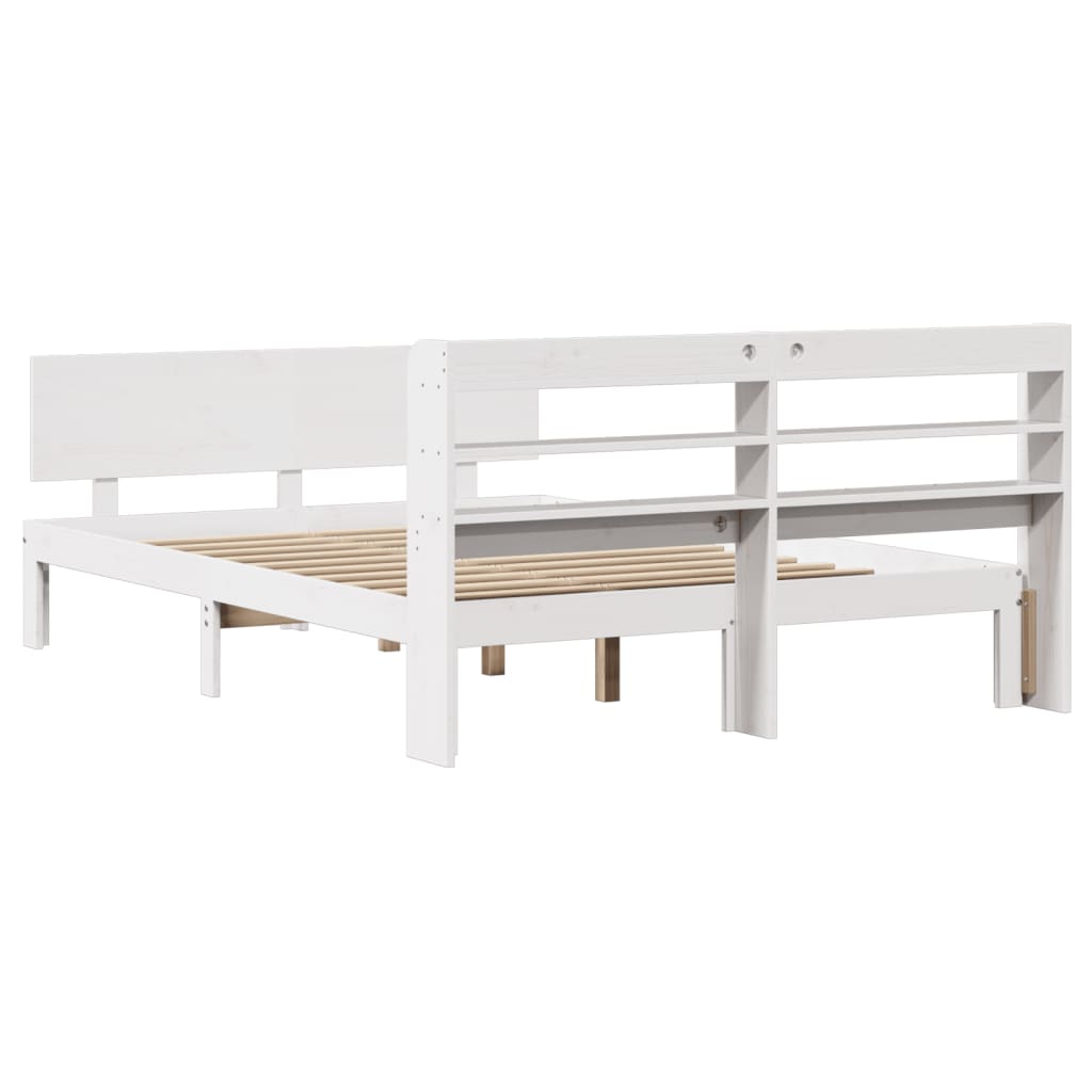 Bedframe met hoofdbord massief grenenhout wit 120x190 cm is nu te koop bij PeponiXL, paradijselijk wonen!