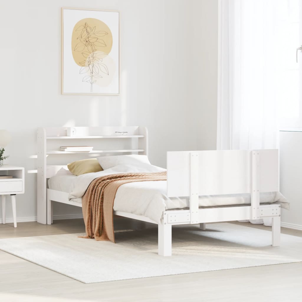 Bedframe met hoofdeinde zonder matras 100x200 cm wit is nu te koop bij PeponiXL, paradijselijk wonen!