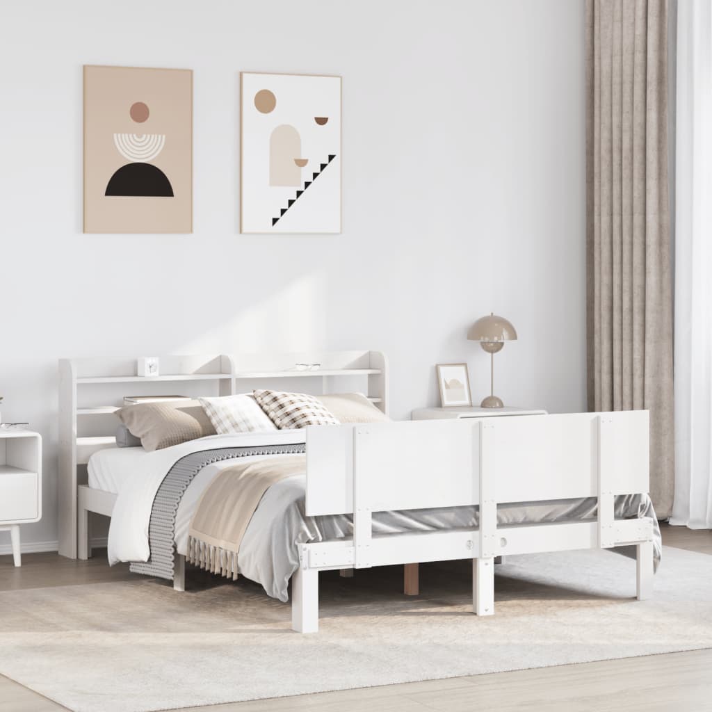 Bedframe met hoofdbord massief grenenhout wit 150x200 cm is nu te koop bij PeponiXL, paradijselijk wonen!