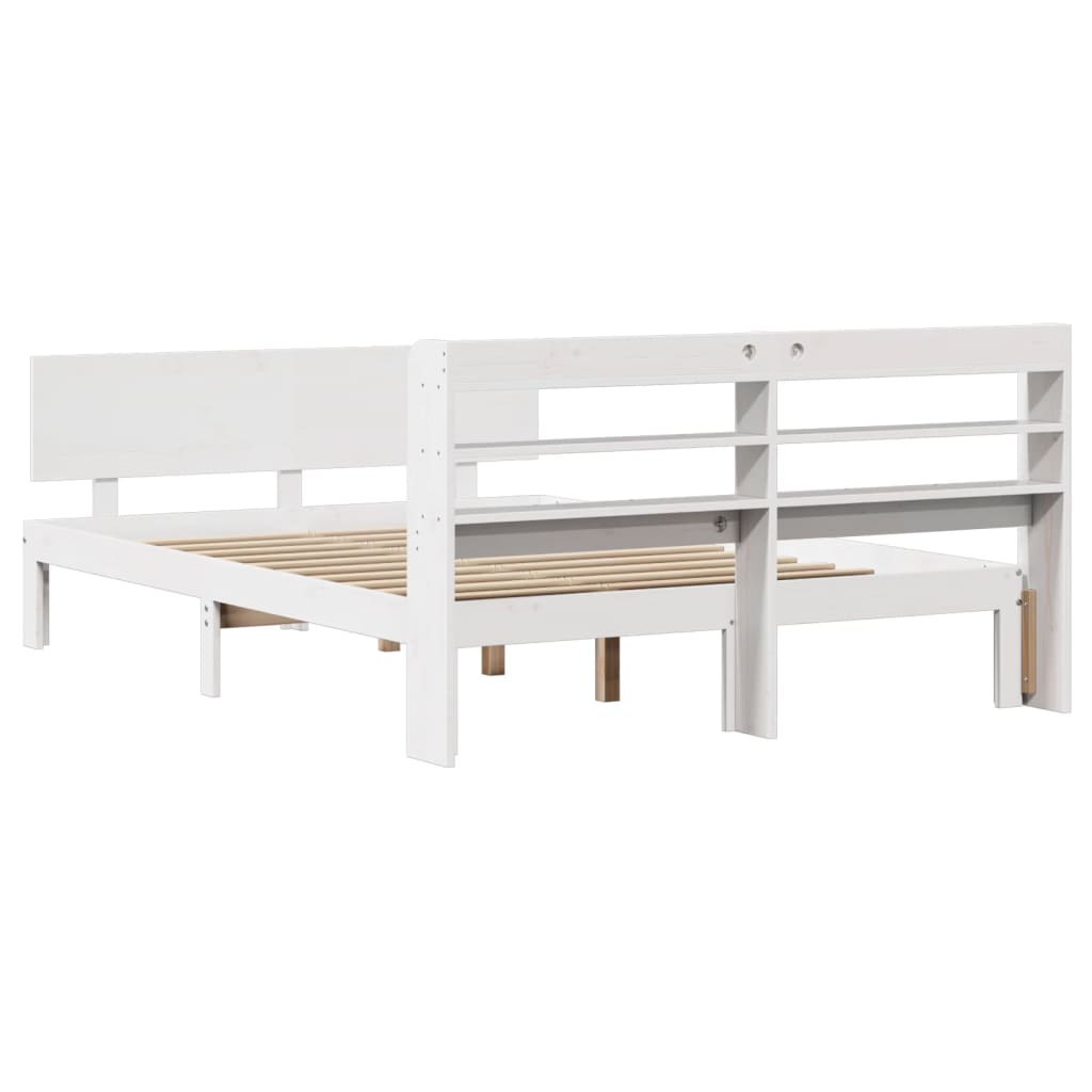 Bedframe met hoofdbord massief grenenhout wit 150x200 cm is nu te koop bij PeponiXL, paradijselijk wonen!
