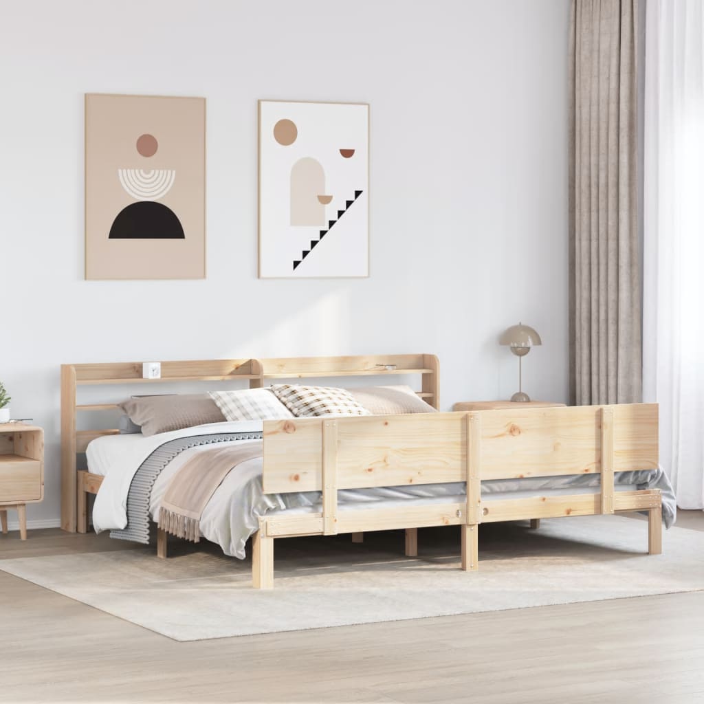 Bedframe met hoofdbord massief grenenhout 200x200 cm is nu te koop bij PeponiXL, paradijselijk wonen!